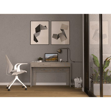 48 Inch Light Gray Computer Desk with Two Handleless Drawers