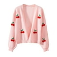 thumbnail image 2 of Elvqul Womens Sweaters V-Neck Open Front Cherry Pattern Long Sleeve Warm Present Sweaters for Women Casual, 2 of 5