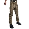 thumbnail image 1 of LUXUR Mens Pants Mid Waisted Trousers Elastic Waist Bottoms Fitted Cargo Pant Drawstring Brown A L, 1 of 2