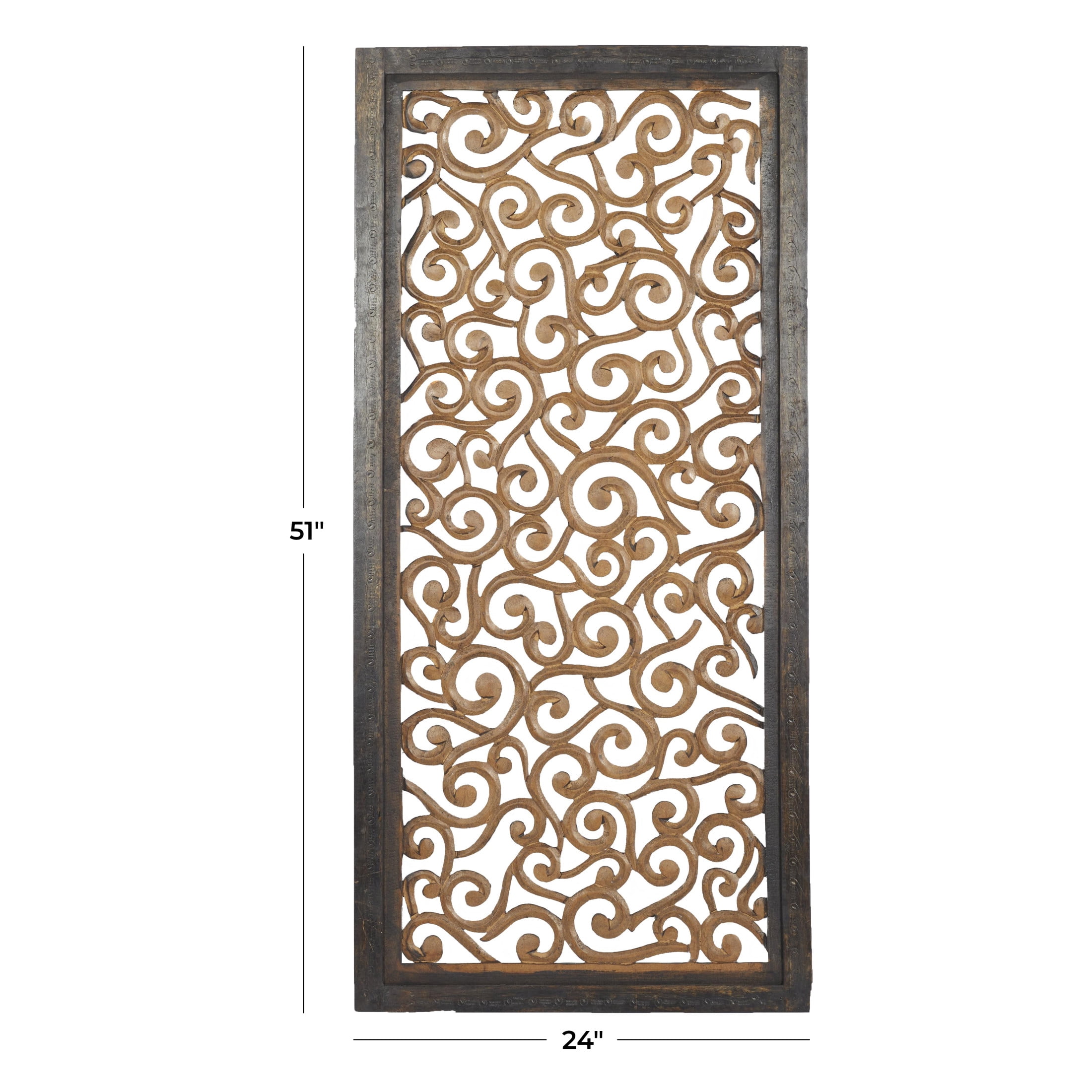 DecMode Traditional Wood Carved Vine Scroll Design with Brown Finish, 24"W x 51"H