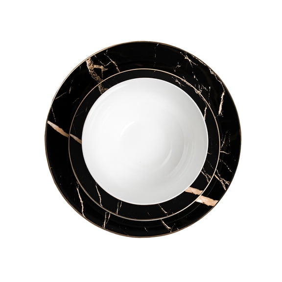 Ozarke Libra Black Marble Plate Set, Fine Bone China (Set of 12)
