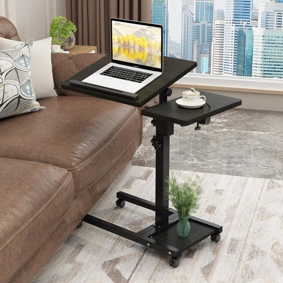 Mobile Adjustable Height Laptop Stand PC Computer Portable Notebook Swivel Laptop Desk Rolling Table Desk Cart Tiltable with Wheels Casters& Mouse Pad Table (Dekuwood)