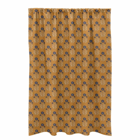 Retro Floral Curtain, Mustard Yellow & Blue Scandinavian Drapes, Modern Botanical Print, Boho Vintage Window Treatment, Blackout Curtain for Door Patio Window Living Room Bedroom Closet