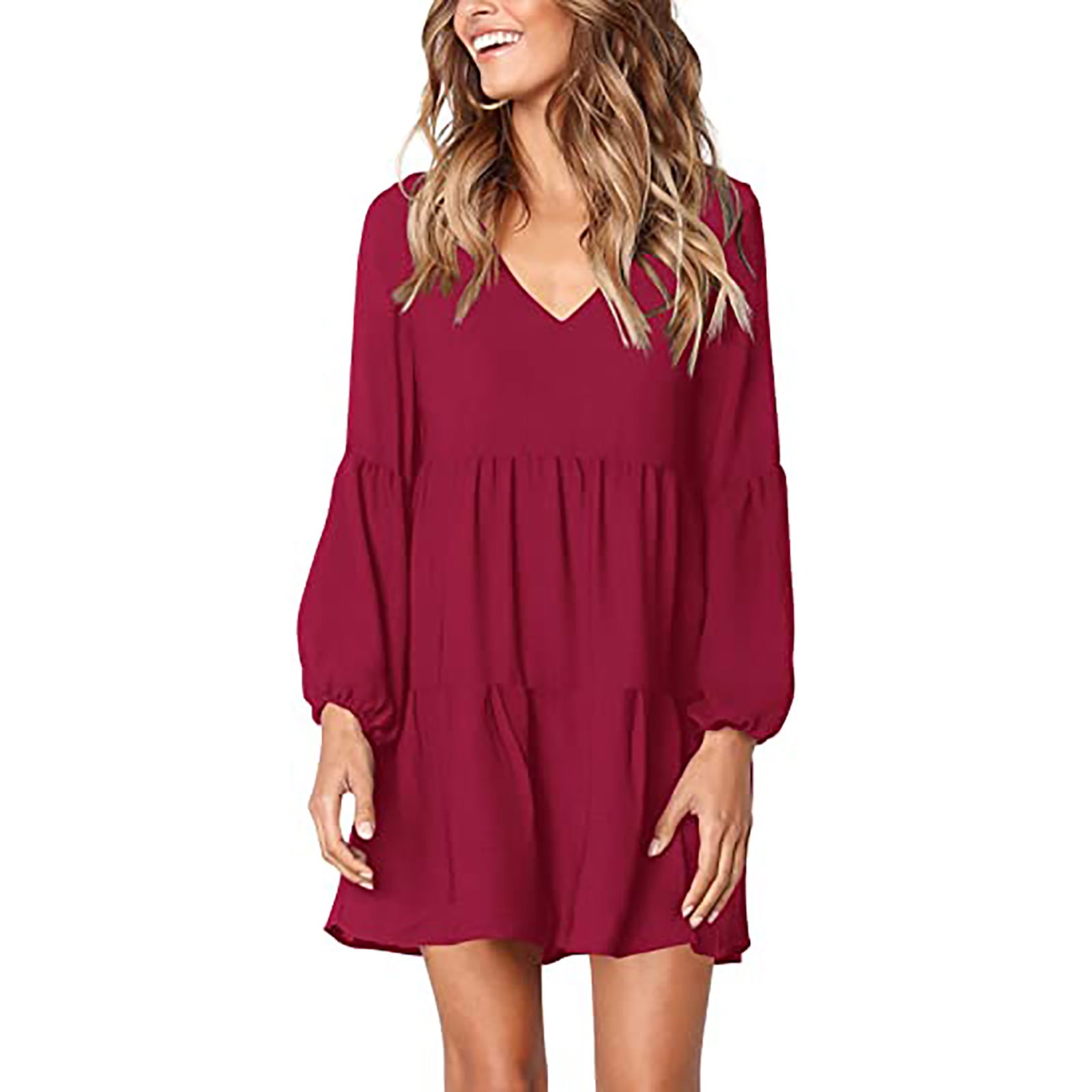 red flowy dress long sleeve
