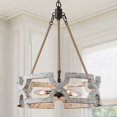 thumbnail image 1 of TOMIYA Wood Dining Room Light Fixture Drum Rustic Farmhouse Chandelier, 4 Light  Pendant Light, 1 of 8