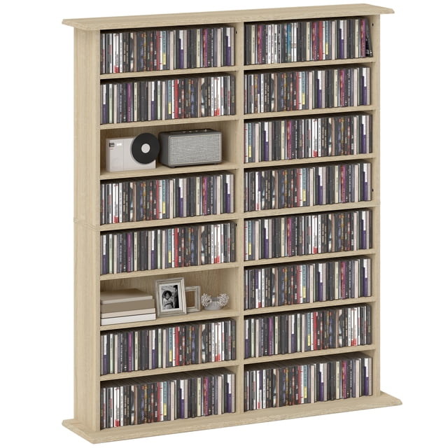 HOMCOM Media Storage Cabinet 8-Tier DVD Shelf with Adjustable Shelves