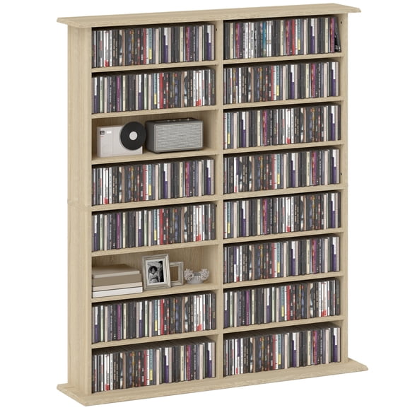 HOMCOM Media Storage Cabinet 8-Tier DVD Shelf with Adjustable Shelves