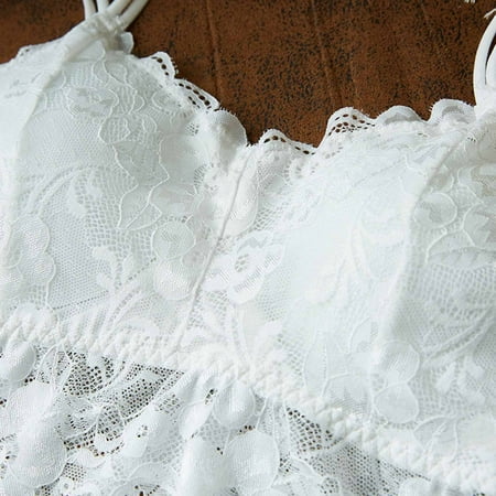 

BIZIZA Womens Padded Bralette Everyday Full Coverage Vest Lace Floral Push Up Bra White One Size