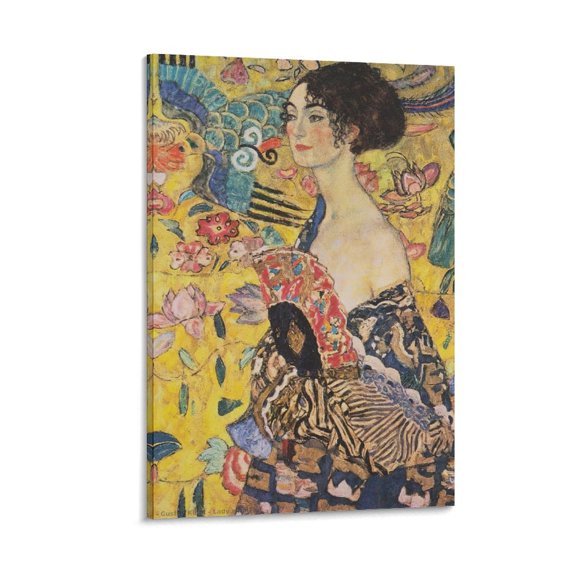 Gustav Klimt Lady with A Fan Fan Prints Wall Art Poster Canvas Poster Wall Art Picture Prints Hanging Photo Gift Decor Home Posters Artworks 24x36inch(60x90cm)