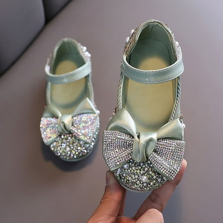 

GUOBIOZIY Girls Dress Mary Jane Ballet Flats Low Heel Princess Shoes（Green 11-11.5Y ）