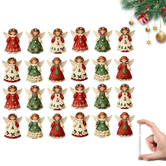 6/12/24pcs Christmas Wooden Angel Ornaments, 2D Flat Wooden Christmas Tree Decoration, Angel-Shaped Decorative Hanging Pendants Bulk for Tree Holiday Decoration