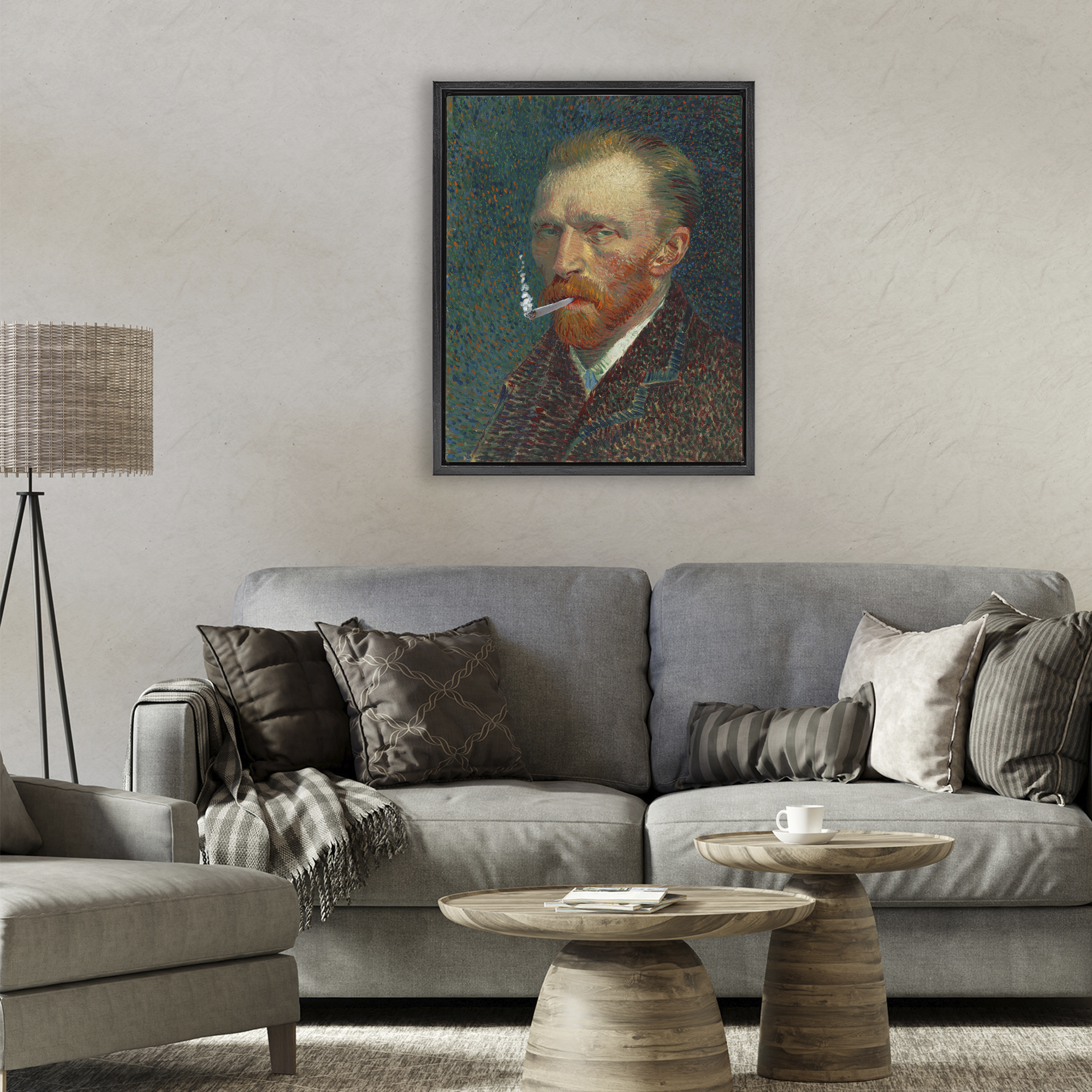 Van Gogh Portrait with Smoke Black Framed Floater Canvas Wall Art, design by Masters Redux