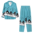 thumbnail image 3 of Renewold Halloween Button Pajama for Women Set Relaxed Piano Notes Black Cats Crew Neck Shirt 2pcs Breathable Home Life Sleep Wear Breathable Athletic Clothing Size XL, 3 of 6