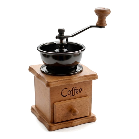 zhanglei111 Manual Coffee Grinder with Hand Crank, Beech Wood Base, For Whole Coffee Beans Only