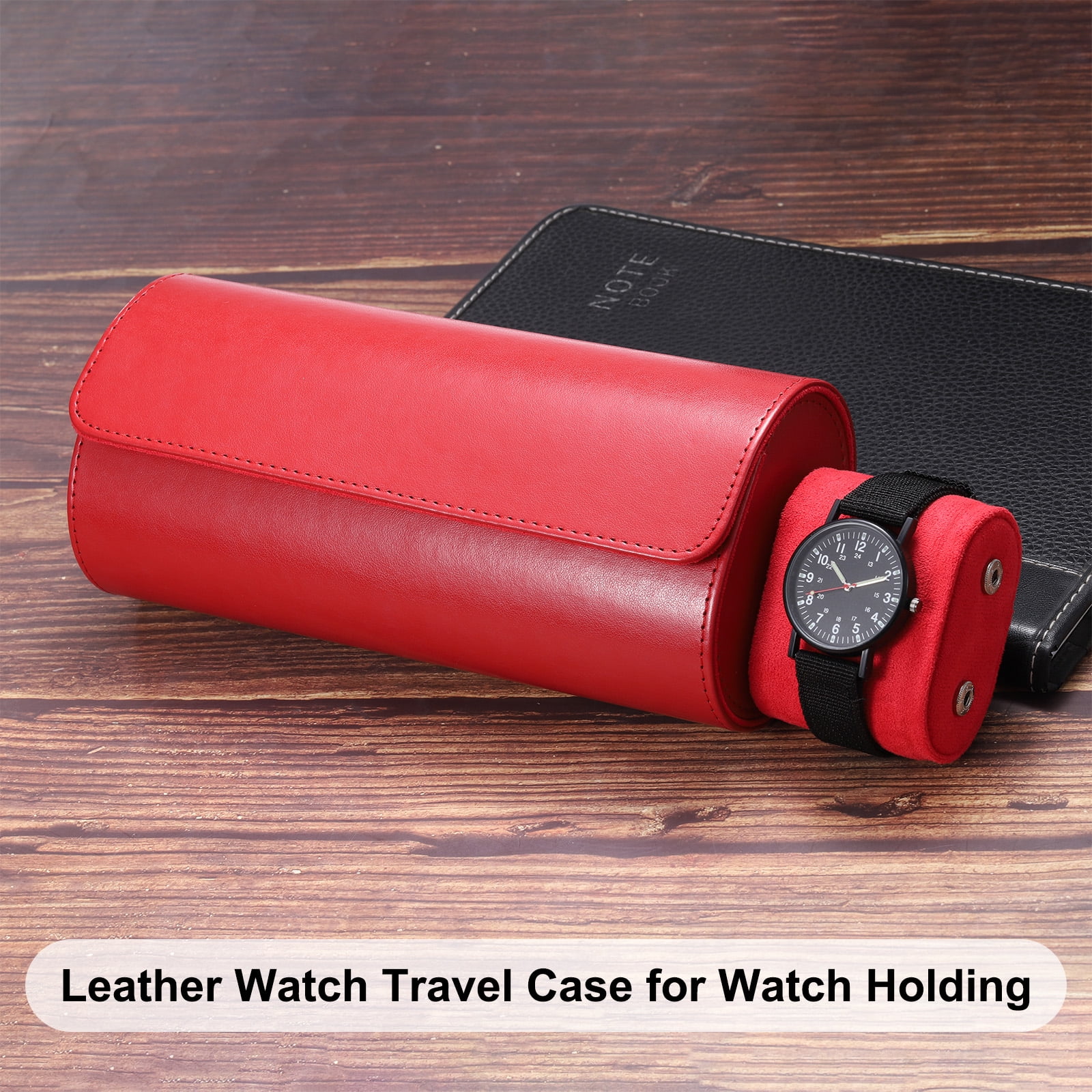 Unique Bargains Leather Watch Case Roll Storage Box Organizer 8.1"x 3.9"x2.8"