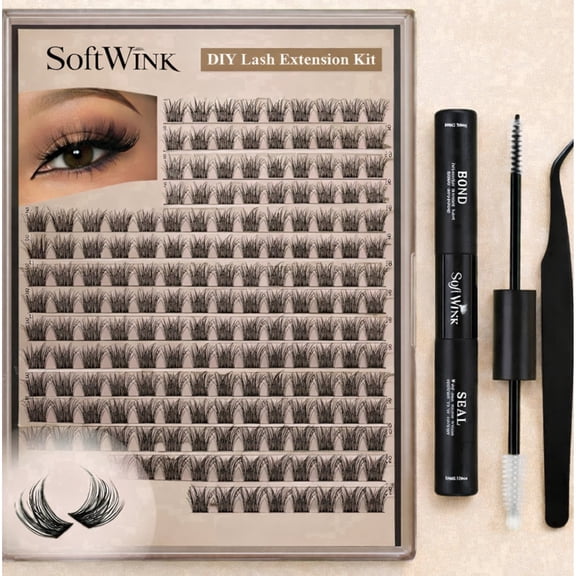 Soft Wink Lash Extension Kit – Cluster Lashes 10–18mm with Bond, Seal & Tweezers
