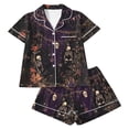 thumbnail image 4 of CUZIBR Girls Halloween Pajamas Sets Ghost Bat Witch Hat Pumpkin Print Lapel Button Short Sleeve Top Elastic Waist Shorts 2 Pieces Sleepwear Loungewear For Kids,White-O,7-8 Years, 4 of 4