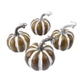 thumbnail image 2 of 4 Pack Halloween Pumpkin Decorations 4.5 X 3.5 Inch Striped Artificial Pumpkins Fall Decor for Home Thanksgiving Halloween Party Green Brown, 2 of 4