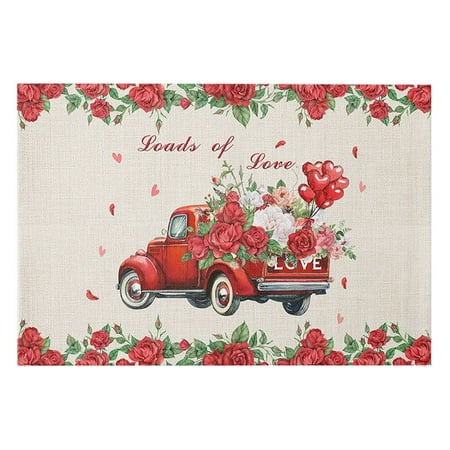 

Greyghost 4pcs Valentine s Day Placemat Cotton Linen Vintage Heart Shape Cute Gnomes C