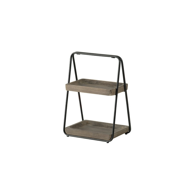 Black Metal Folding Rack with Wood Tray Layer