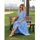 thumbnail image 2 of Vestido floral bohemio holgado de YESNO para mujer con bolsillos, manga corta, maxi vestido largo para verano, playa, playa, swing (2XL EJF Solid C, azul claro), 2 of 5