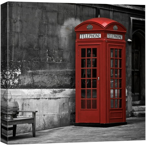 wall26 Canvas Print Wall Art Pop of Color Telephone Booth in London Architecture & Maps Cities Photography Realism Chic Scenic Relax/Calm Multicolor for Living Room, Bedroom, Office - 16"x16