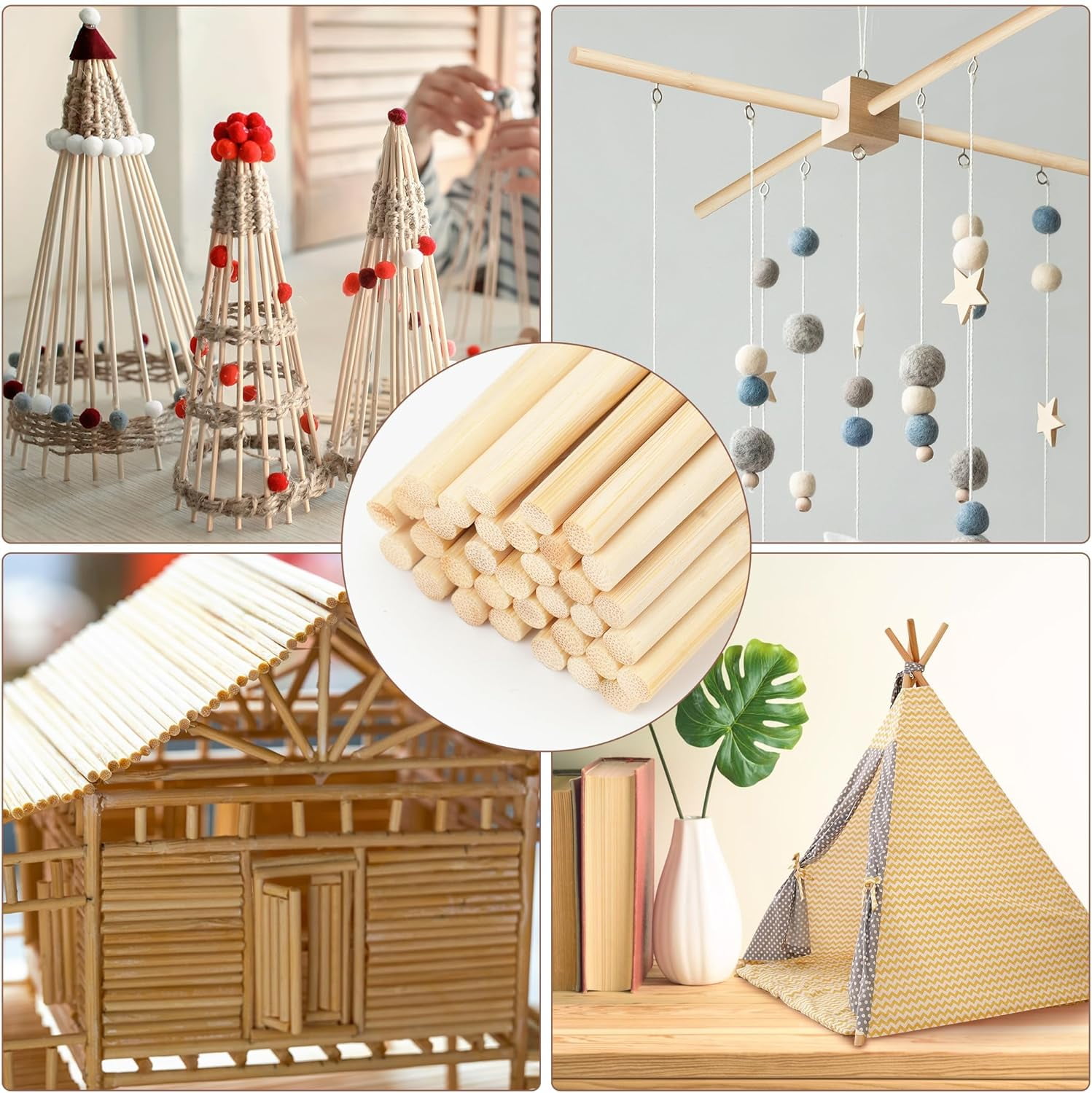 200Pcs Wooden Dowel Rods 1/4 x 12 Inch Precut Wooden Rod Sticks, Wood Sticks for Crafts, Natural Wood Dowels for Craft,Cake Dowels Hardwood Craft Dowel Rods for DIY Projects (200)