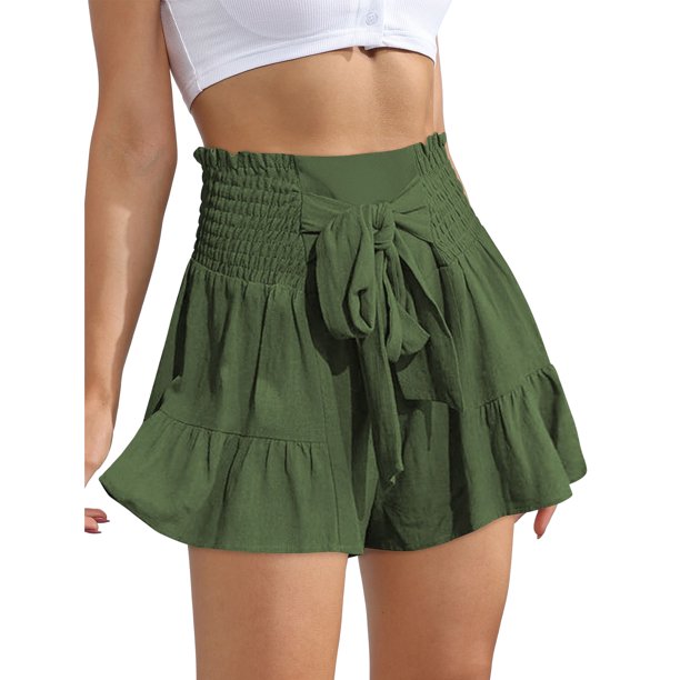 Culottes sueltos para mujer Pantalones cortos de playa de moda con cintura elástica para el verano (Verde militar S) FLhrweasw Para estrenar