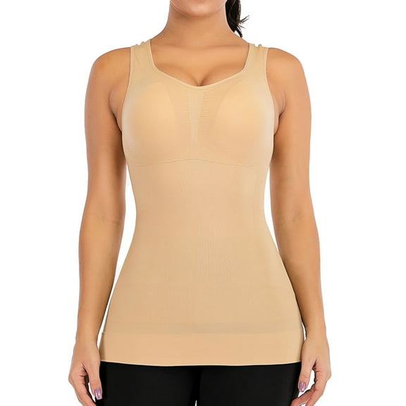 FOCUSSEXY Women Tummy Control Shapewear Tank Tops with Built in Bra Camisole Tank Top Body Shaper with Padded Bra Seamless Shaping Camisole Tank Top Underskirts