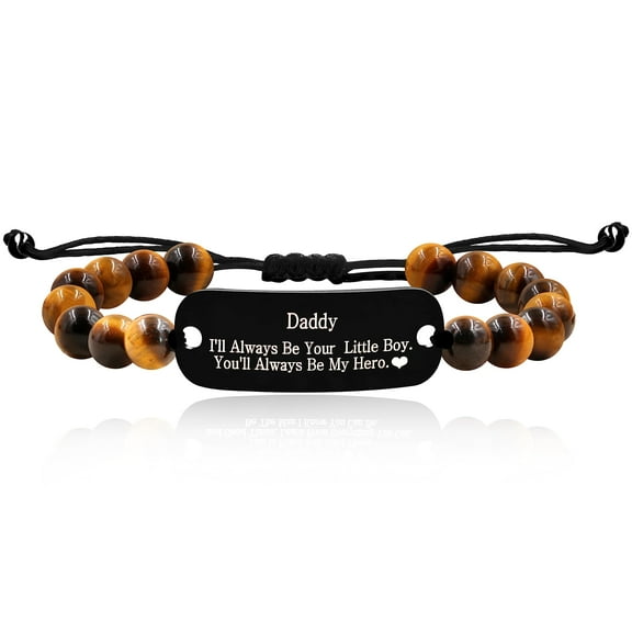 Fathers Day Bracelet for Dad, To My Dad Bracelet - 8mm Tiger Eye Beads Adjustable Masculine Bracelets Gifts for Dad from Son