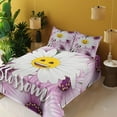 thumbnail image 2 of Ambesonne Emoji Fitted & Top Sheet Set with Shams, Blossom Exotic Daisy Motif, Pale Purple Mustard and Green, 2 of 5