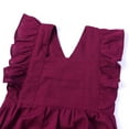 thumbnail image 6 of Toddler Baby Girls Fashion Cute Solid Color Cotton Linen Ruffles Backless Jumpsuit Romper Summer Baby Clothes Bodysuits Wine,3-6 Months, 6 of 7