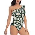 thumbnail image 3 of Gaeub White Daisies and Bee Women's One Shoulder Ruffle Tummy Control Swimwear for Swimming Surfing Beach Party - Medium, 3 of 8