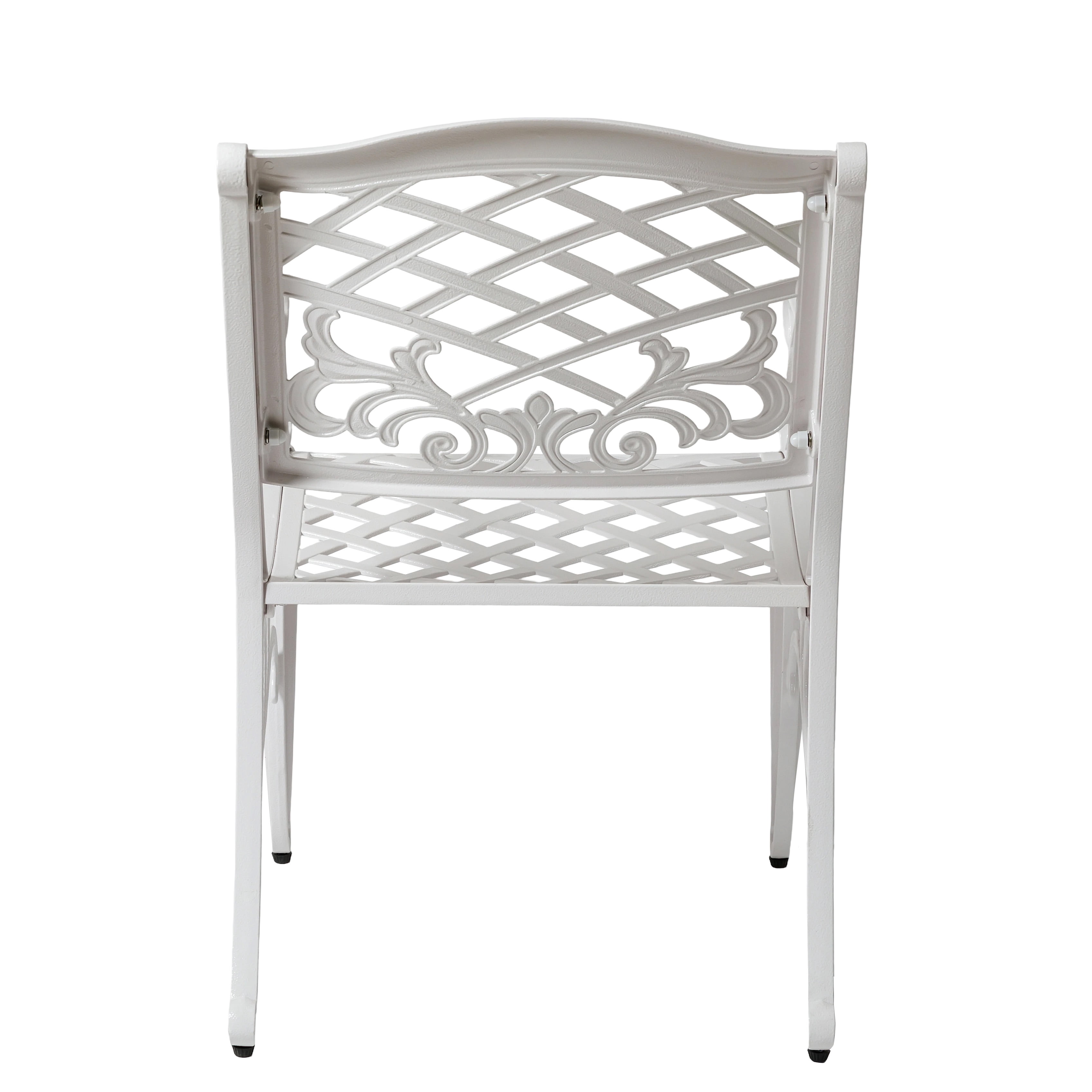 Traditional Cast Aluminum Outdoor Dining Arm Chairs Set of 2 with Floral Accents, White