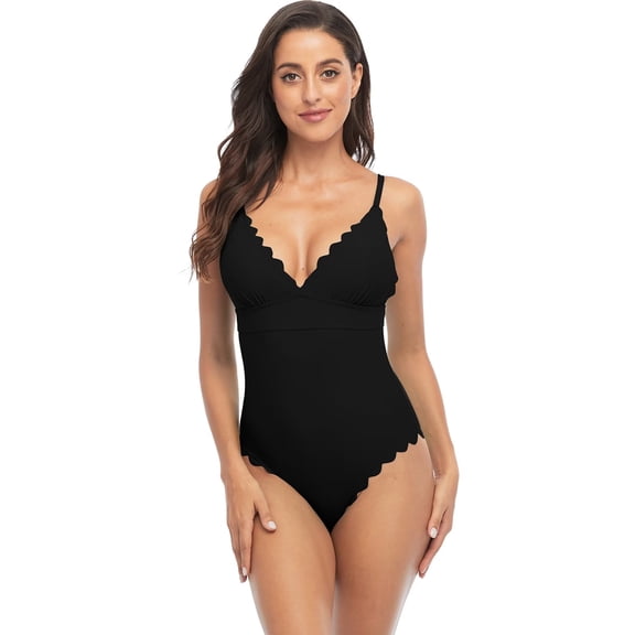 Alove Womens Scalloped Padded High Cut One Piece Swimsuits Backless Strappy Monokinis Bathing Suits Swimwear