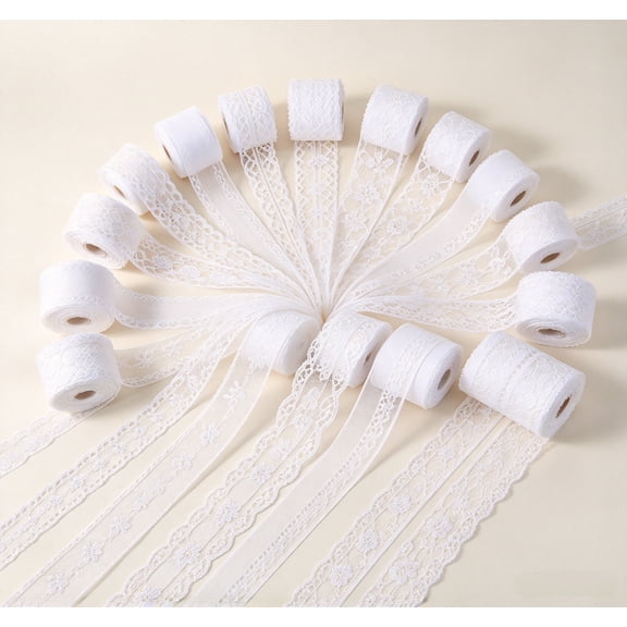 Youersen Lace Ribbon Set, 14 Rolls of Assorted Pattern Trims for Sewing, Crafts, 0.6 to 2.1 inch Width, White
