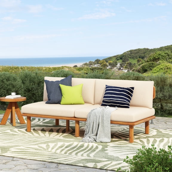 Christopher Knight Home 71.5" Outdoor Acacia Wood Sofa, Water Repellent Cushion Patio Loveseat, Teak Beige