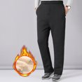 thumbnail image 3 of comerut Fall Winter Men Pants Straight Loose Wide Leg Elastic Mid Waist Thick Plush Warm Solid Color Pockets Plus Size Mid-aged Men Father Sweatpants, 3 of 7