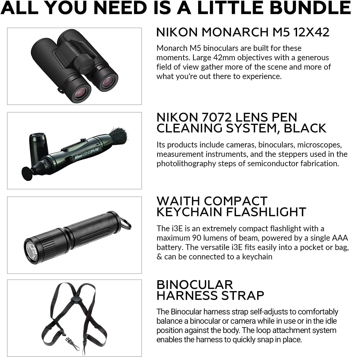 Nikon 12x42 Monarch M5 Binoculars With Lens Pen, Waith Harness, & Flashlight Kit