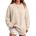 thumbnail image 6 of Hearthz Womens Crew Necks Sweatshirts Solid Color Drop Shoulder Long Sleeve Pullover Top Fall Winter Athletic Workout Oversized Sweatshirt for Women Beige XXL, 6 of 7