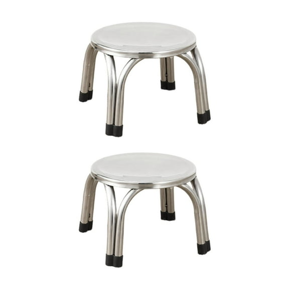 Fancyes 2 Pieces Small Round Low Stools Stainless Steel Children Sofa Benches Metal Stacking Stools Footstools for Bedroom Restaurant