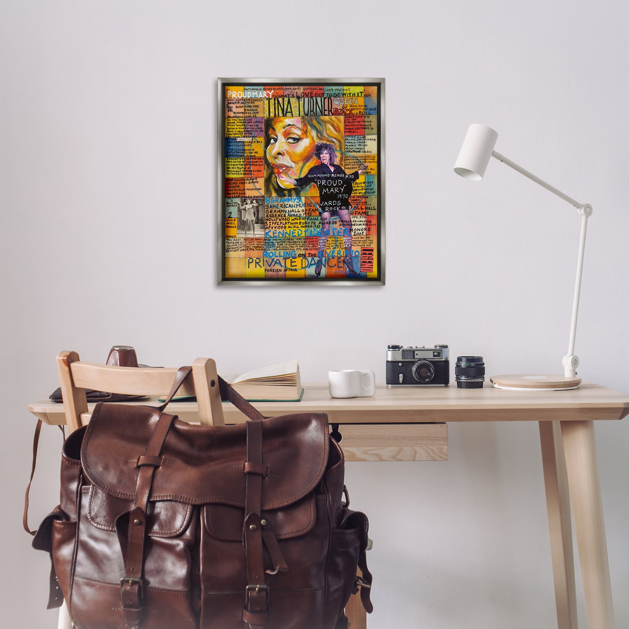 Stupell Industries Tina Turner Collage People Drawing Gray Floater Framed Canvas Art Print Wall Art, 25 x 31