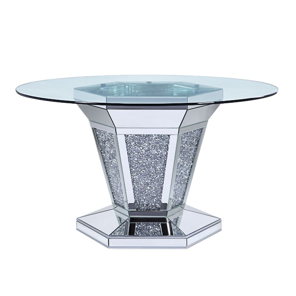 Contemporary 52" Round Wood & Glass Dining Table with X-Shape Base