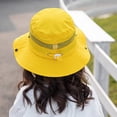 thumbnail image 5 of 2 Pieces Kids Sun Hat Wide Brim Foldable Cap UV Protection Hat with Rope for Beach Fishing - Turmeric + sky blue, 5 of 5