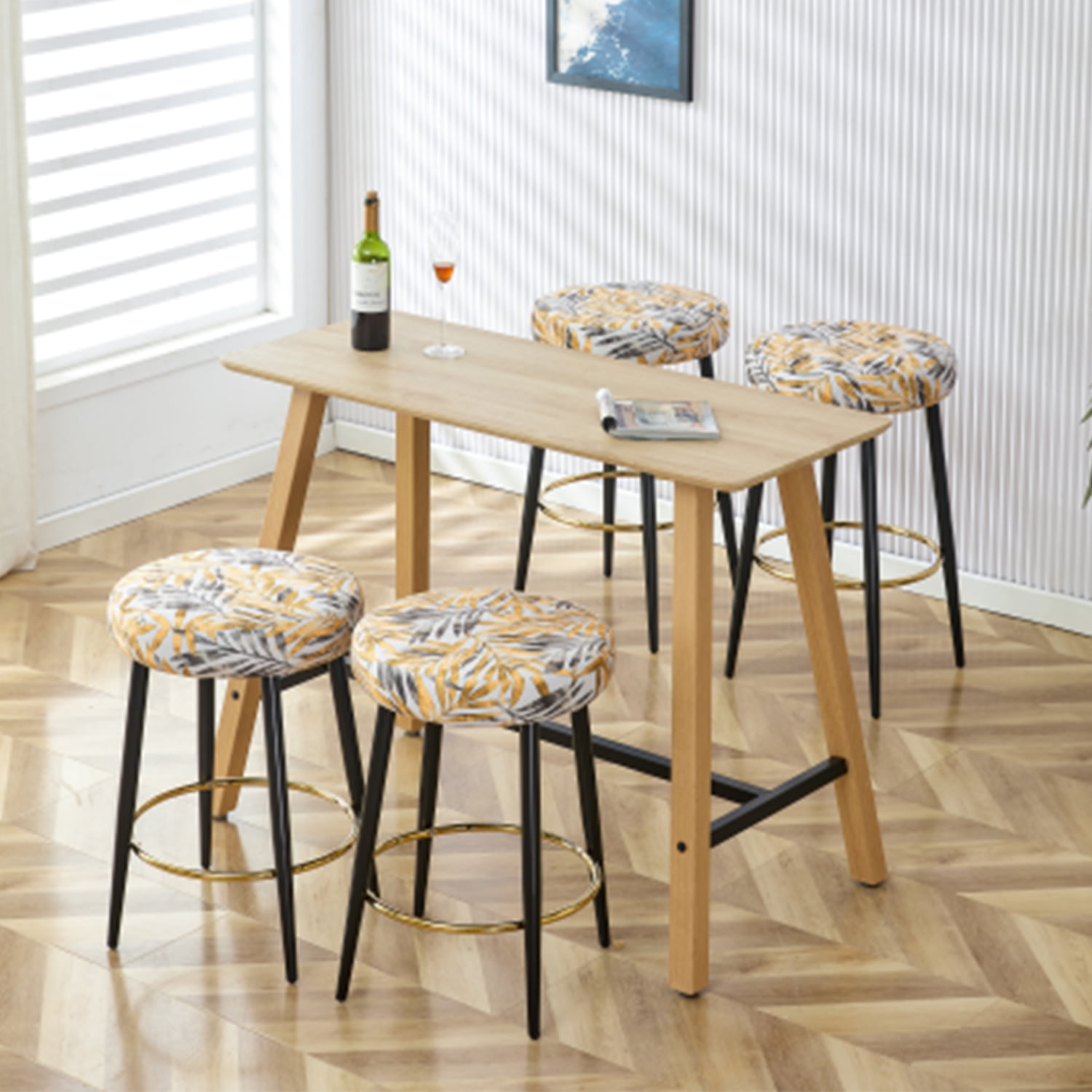 Demi Bonn 30" Counter Height Bar Stools Set of 2, PU Leather Upholstered Barstools, Kitchen Island Countertop Chairs for Dining Room, Gold