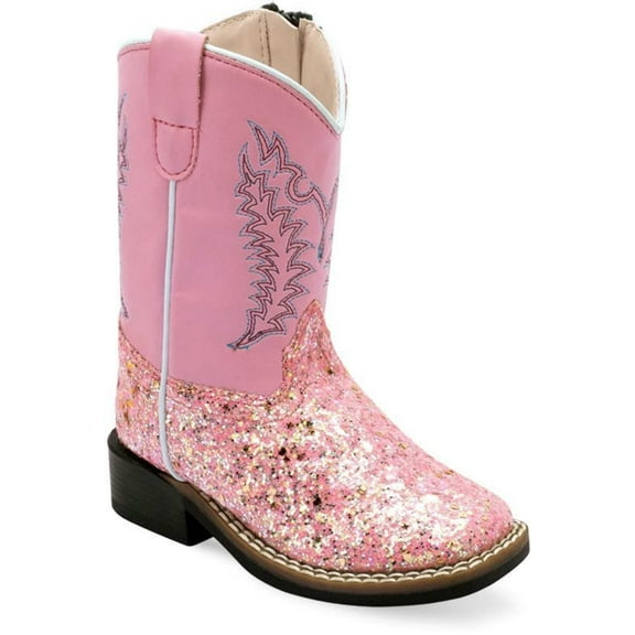 Old West Toddler Girls Square Toe Pink Faux Leather Cowboy Boots 7.5 D