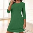 thumbnail image 2 of Daiosportswear Sun Dresses for Women Round-Neck Solid-Color Casual Three-Quarter Sleeved Pocket Velvet Dress A-Line Casual Loose T-Shirt Beach Sundress,Women'S Long-Sleeved Dress Green M(M), 2 of 6