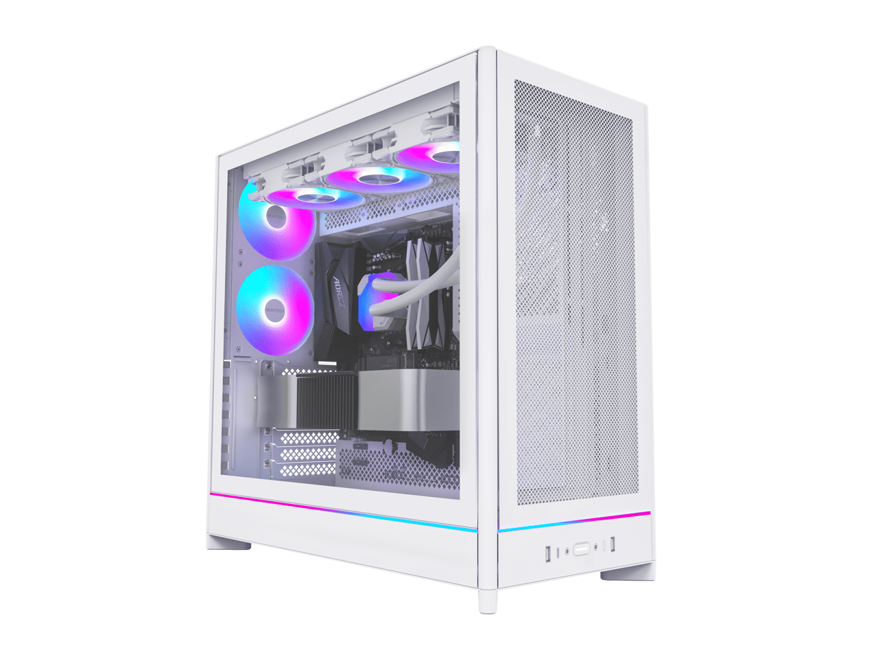 MONTECH HS01, ATX Mid-Tower PC Case, Gaming PC, High-Airflow, Reversible Layout, Mesh Front Panel, Sink-in Design, Toolless Panels, White