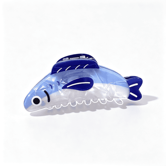 Lulena 1-PCS Sardine Fish Hair Claw Clip, Large Blue Acetate Hair Claw, Mommy & Me Matching Hair Accessory, Strong Hold Fun Hair Clip, Gift for Women and Girls