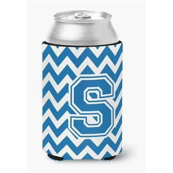 Letter S Chevron Blue & White Can or Bottle Hugger, 0.25 x 4 x 5.5 in.